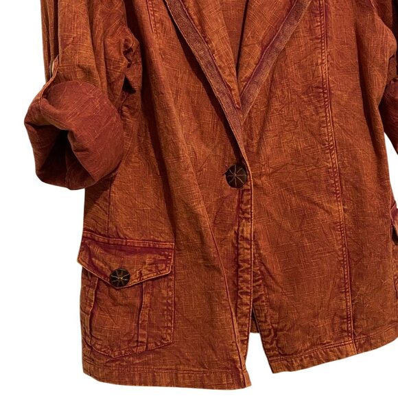 Apothic One Button Blazer Womens XL Orange Artsy Bohemian Earthy Southwestern - Picture 4 of 7
